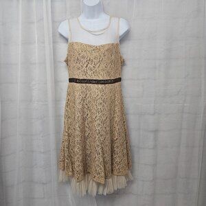 Ryu Dress Lace Mesh Fairy Beaded Sheer Floral Metallic Sleeveless L NWT